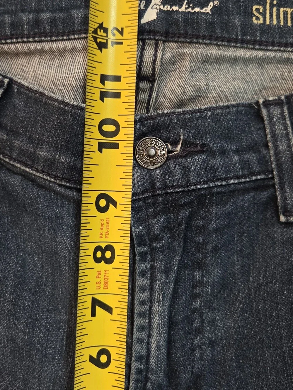 7 for All Mankind Jeans Slimmy Washed  Blue Denim Jeans, Tapered Legs, 34x32